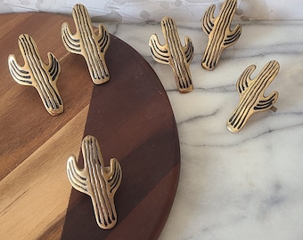 Brass Cactus Napkin Rings - Set of 6 - Town and Country Linen - Vintage - Made in India