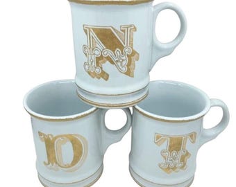 Williams Sonoma Monogram Letter White and Gold Porcelain Coffee Mug - Sold Individually