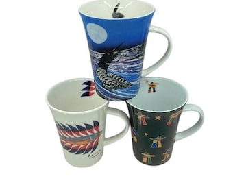 Oscardo of Canada Indigenous Canadian Artists Dawn Oman & Rick Beaver Porecelain Coffee Mugs, Lot of 3