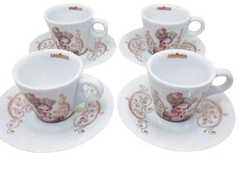 Lavazza Demitasse Espresso Cups and Saucers, Finlay MacKay 2008 Limited Edition, Set of 4