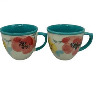 The Pioneer Woman Vintage Flea Market Floral Turquoise Interior Mugs Lot of 2
