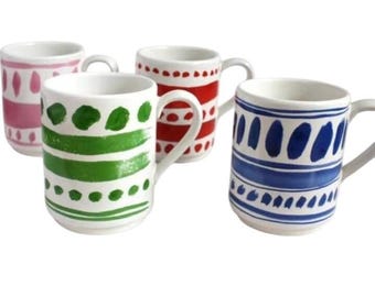 Kate Spade Lenox Ceramic Coffee Mugs Set of 4 Stackable Painted Design