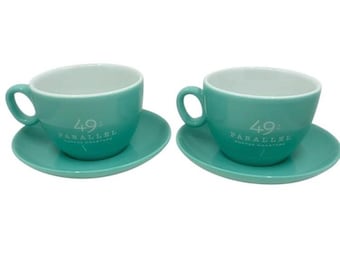 49th Parallel Latte Coffee Cups & Saucers, Set of 2