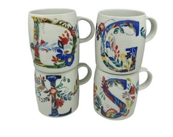 Anthropologie Monogram Initial Letter Petal Palette Floral Mug signed Starla Halfmann - Sold Individually