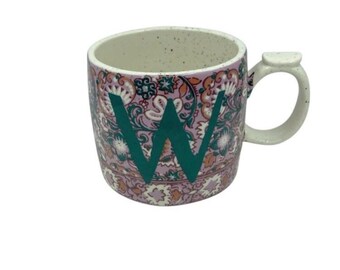 Anthropologie Monogram Mug Initial Letter W Floral Boho Purple Speckled Interior