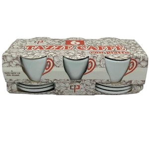 Nuova Pointe Tazze Caffe White Espresso Demitasse 6 Piece Cups Saucers MADE IN ITALY