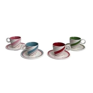 Starbucks Holiday 2007 Candy Cane Striped Christmas Demitasse Espresso Cups & Saucers Set of 4