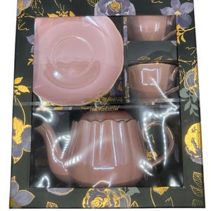 Grace Teaware Fine Porcelain Pink Opalescent 5-Piece Boxed Tea Set NEW in Box