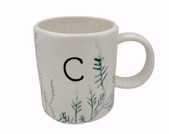 Anthropologie Dangy Monogram Initial Letter C Floral Botanical Coffee Mug