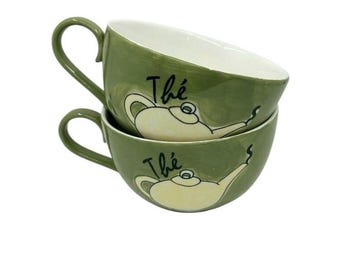 Canhome Global Hand Painted Thé Teapot Ceramic Cups, Set of 2 Mugs