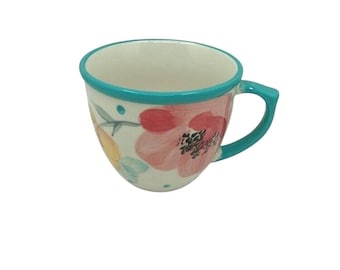 The Pioneer Woman Vintage Flea Market Floral Polka Dot Turquoise Ceramic Coffee Mug BNWT
