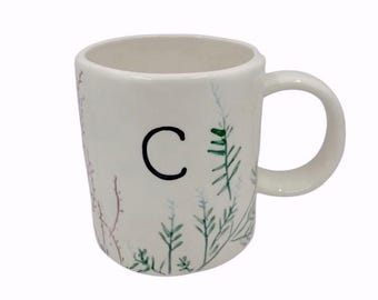 Anthropologie Dangy Monogram Initial Letter C Floral Botanical Coffee Mug