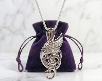 Sterling Silver Gemstone Cage Pendant • musical Note A1 • Fits 8mm Gem • White Gold Plated