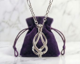 Sterling Silver Gemstone Cage Pendant • Large Twist Design • Interchangeable Necklace • Fits 14mm Gem • White Gold Plated