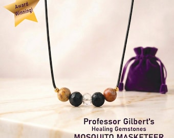 Professor Gilbert's MOSQUITO MASKETEER Gemstones Necklace! Natural Mosquito Repelling Action! Practical & Easy to Use and Wear!