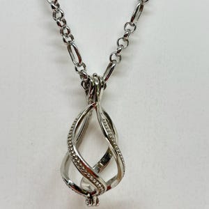 Sterling Silver Gemstone Cage Pendant • Large Twist Design • Interchangeable Necklace • Fits 14mm Gem • White Gold Plated