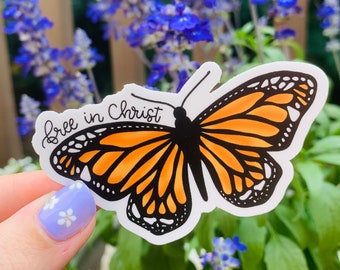 Butterfly Sticker | Free in Christ Christian Sticker | Laptop Sticker | Water Bottle Sticker | Christian Sticker