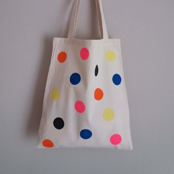 Sac fourre-tout en coton multicolore à pois-sac durable-sac éco-sac sac fourre-tout en coton naturel-sac peint à la main-sac minimaliste-cadeau pour elle