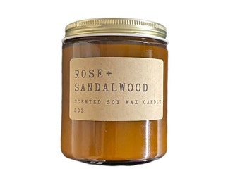 Rose + Sandalwood Scented Soy Candle | Scented Candle | Soy Wax Candle | Candles | Soy candle handmade