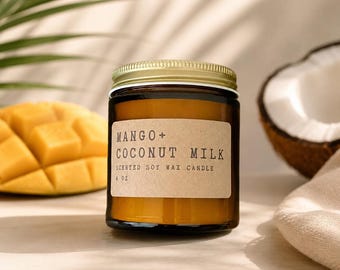 Mango + Coconut Soy Candle | Tropical Scented Candle, Handmade