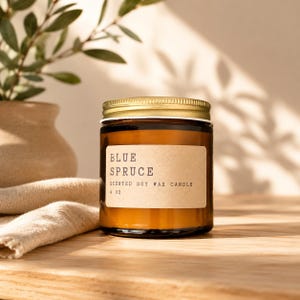 Blue Spruce Scented Soy Candle: Handmade Woodsy Home Fragrance