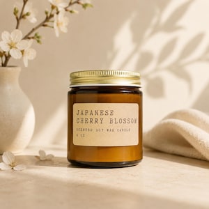 Japanese Cherry Blossom Scented Soy Candle: Handmade Floral Aroma