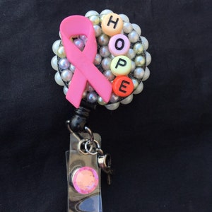Pink ribbon HOPE badge holder
