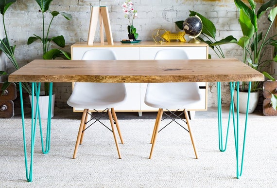 Live Edge Dining Table Reclaimed Wood Dining Table Metal Etsy