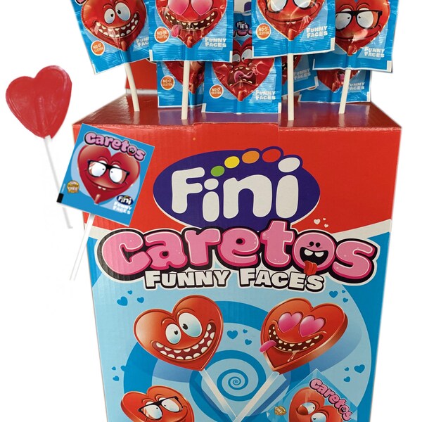 Sucette Fraise forme coeur Funny Face, 15 visages rigolos différents