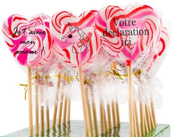 Personalized heart lollipop, pink and white 4 x 13 cm, wedding, Valentine's Day, birthday