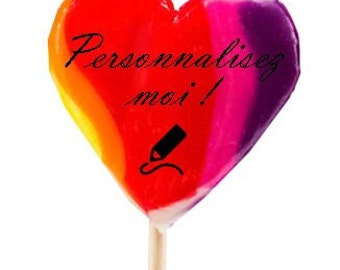 Sucette coeur personnalisable, aux couleurs de l'Arc en ciel 6 cm x 20 cm 40 g