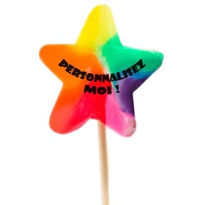Customizable star lollipop, in the colors of the Rainbow 6 cm x 20 cm 40 g