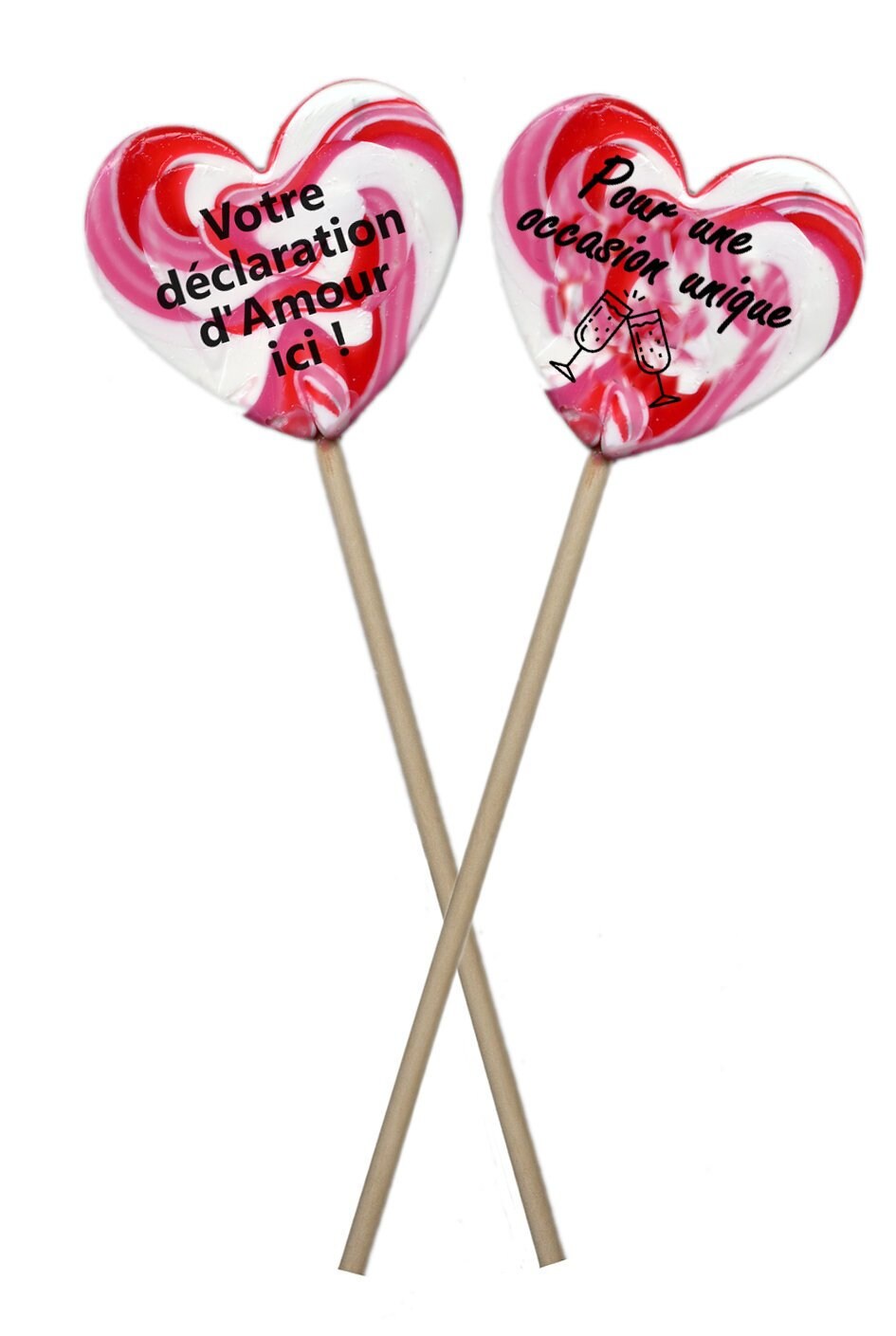 Saint Valentin, Mariage, Déclaration d'amour, 2 Sucettes Personnalisées Selon Vos Envies, Coeur Rose