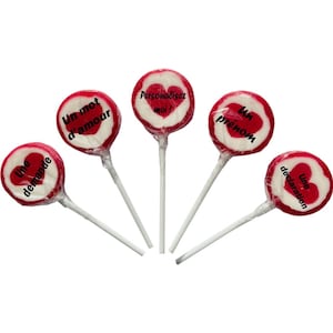 Hand stamped custom pink heart lollipops, love lollipops x 10