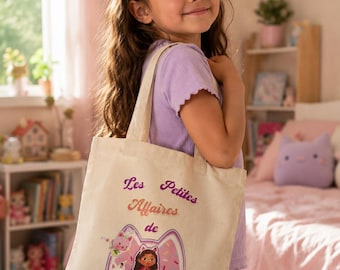 Tote Bag Personnalisé Gabby et la Maison Magique | Sac Enfant Prénom Personnalisé | Tote Bag Petite Fille | Cadeau Anniversaire Fille