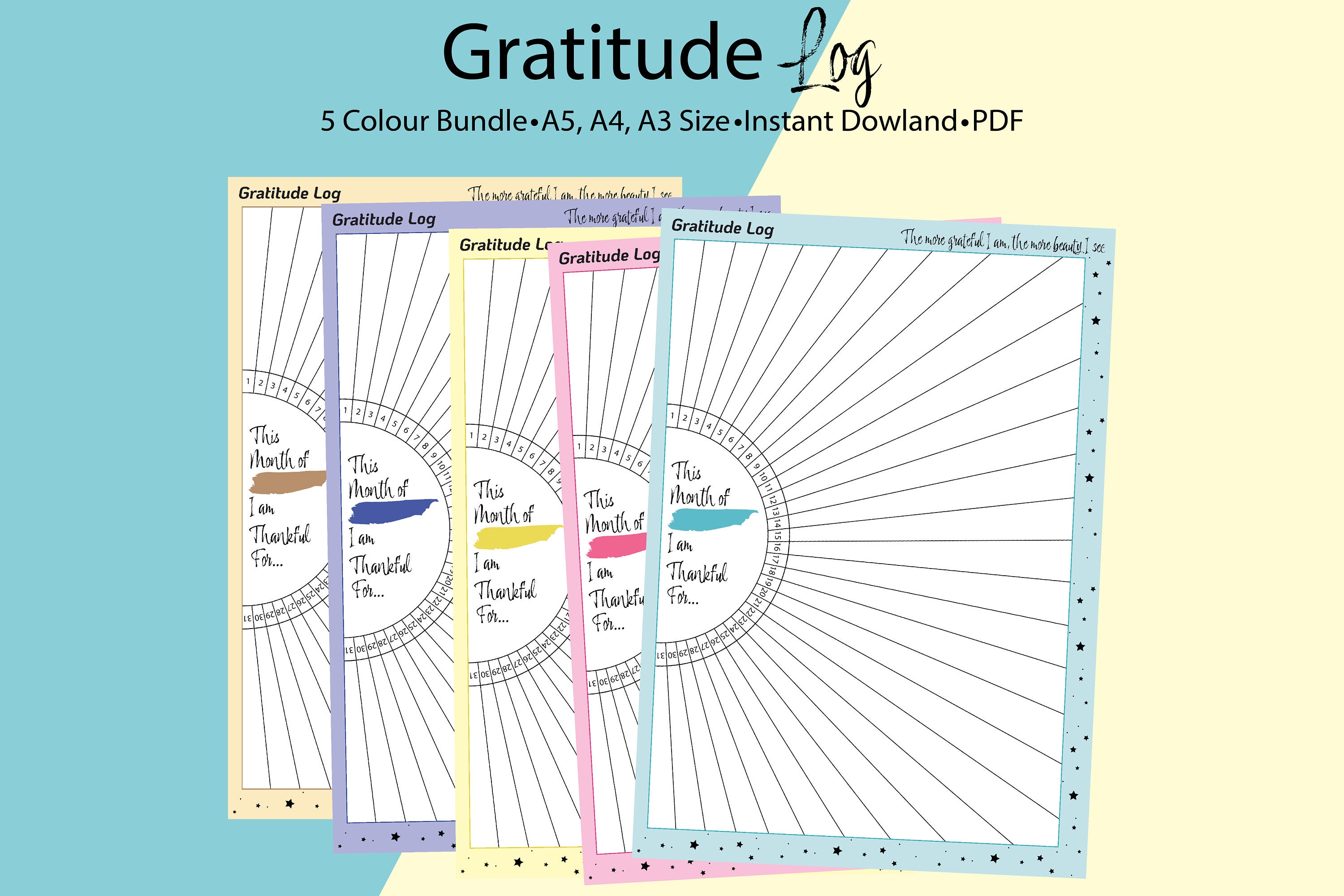 Gratitude Log Monthly, Sizes A3, A4 and A5, Gratitude Template ...