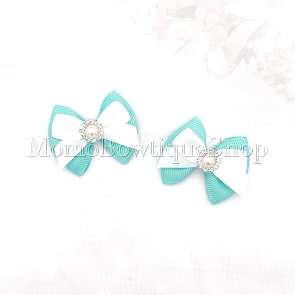 Fancy Blue Bow Set (Pigtail/ Petite)