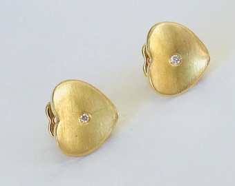 18K Yellow Gold + Diamond Pierced Clip Back Earrings *VINTAGE*