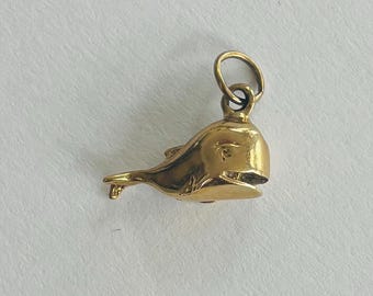14K Yellow Gold 3D (Three-Dimensional) Whale Pendant/Charm *VINTAGE*