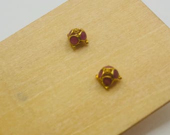 18K (High-Karat) Yellow Gold + Ruby Stud Earrings  *VINTAGE*