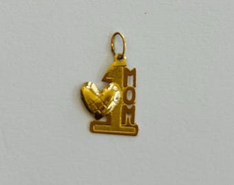 14K Yellow Gold "#1 Mom" with Heart Pendant/Charm *VINTAGE*