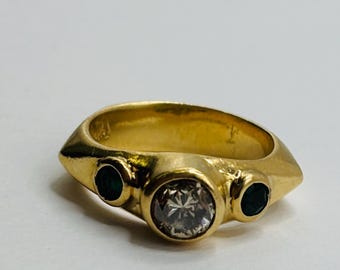 14K Yellow Gold + Champagne Diamond + Emerald Statement Ring BAND SIZE 5 U.S. (As-Is) *VINTAGE*
