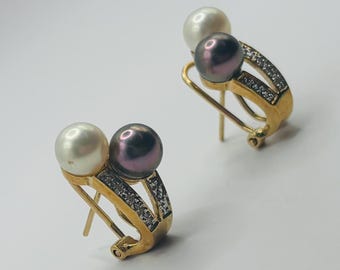 18K (High-Karat) Yellow Gold + Purple/White Pearl Earrings *VINTAGE*
