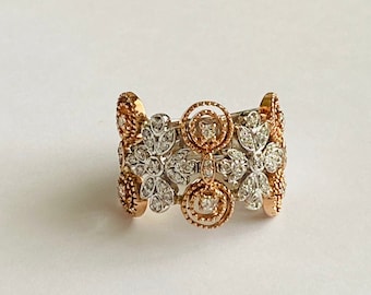 18K (High-Karat) White and Rose Gold + Diamond Statement Ring BAND SIZE 7 3/4 (or 7.75) *VINTAGE*