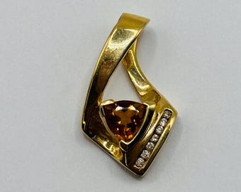 14K Yellow Gold, Yellow Topaz, + Diamond Pendant/Charm *VINTAGE*