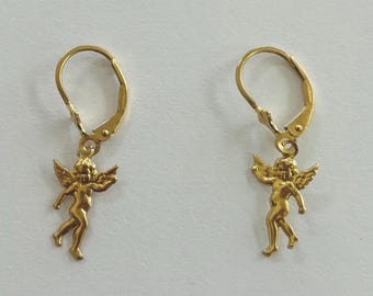 14K Yellow Gold Angel/Cherub Dangle/Drop Earrings *VINTAGE*