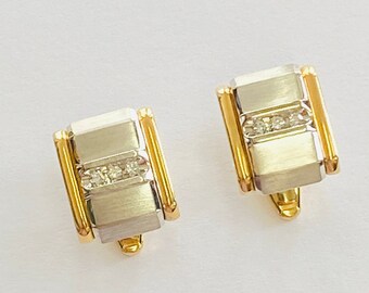 14K Yellow and 14K White Gold + Diamond Cufflinks *VINTAGE*