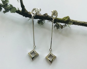 14K White Gold + Diamond Drop/Dangle Earrings *VINTAGE*