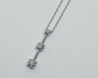 10K White Gold + 3 Diamond Pendant/Charm with 10K White Gold Chain (Necklace) *VINTAGE*