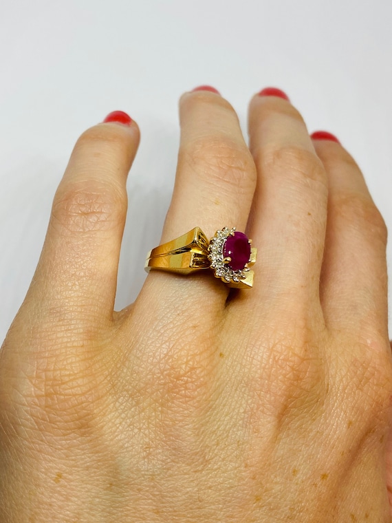14K Yellow Gold + Ruby + Diamond Statement Ring B… - image 7